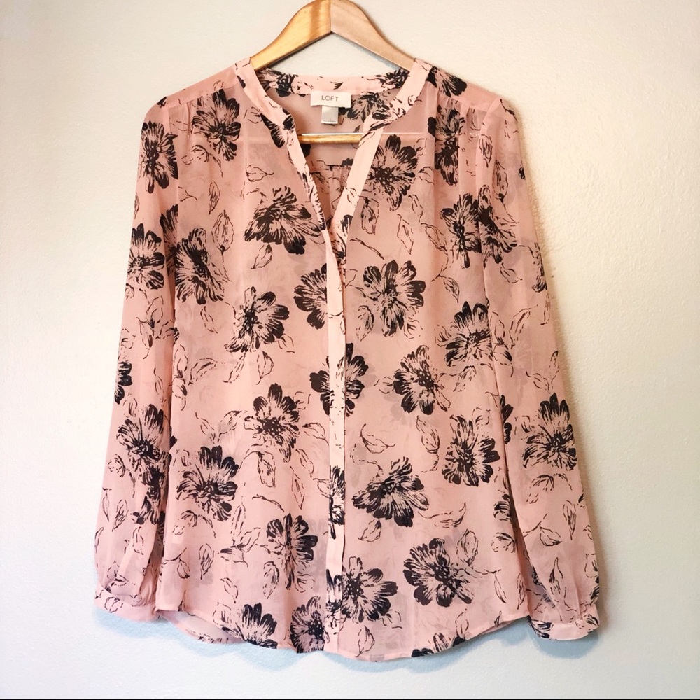 LOFT Pink Floral Blouse Size S